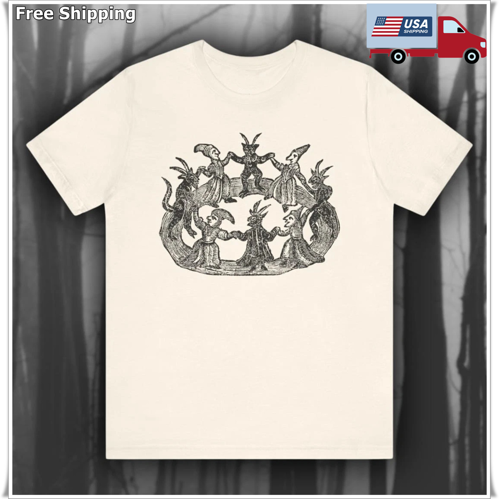 Witches and Wizards II, Vintage Woodcut Shirt, Occult Art T-shirt, Unisex tee