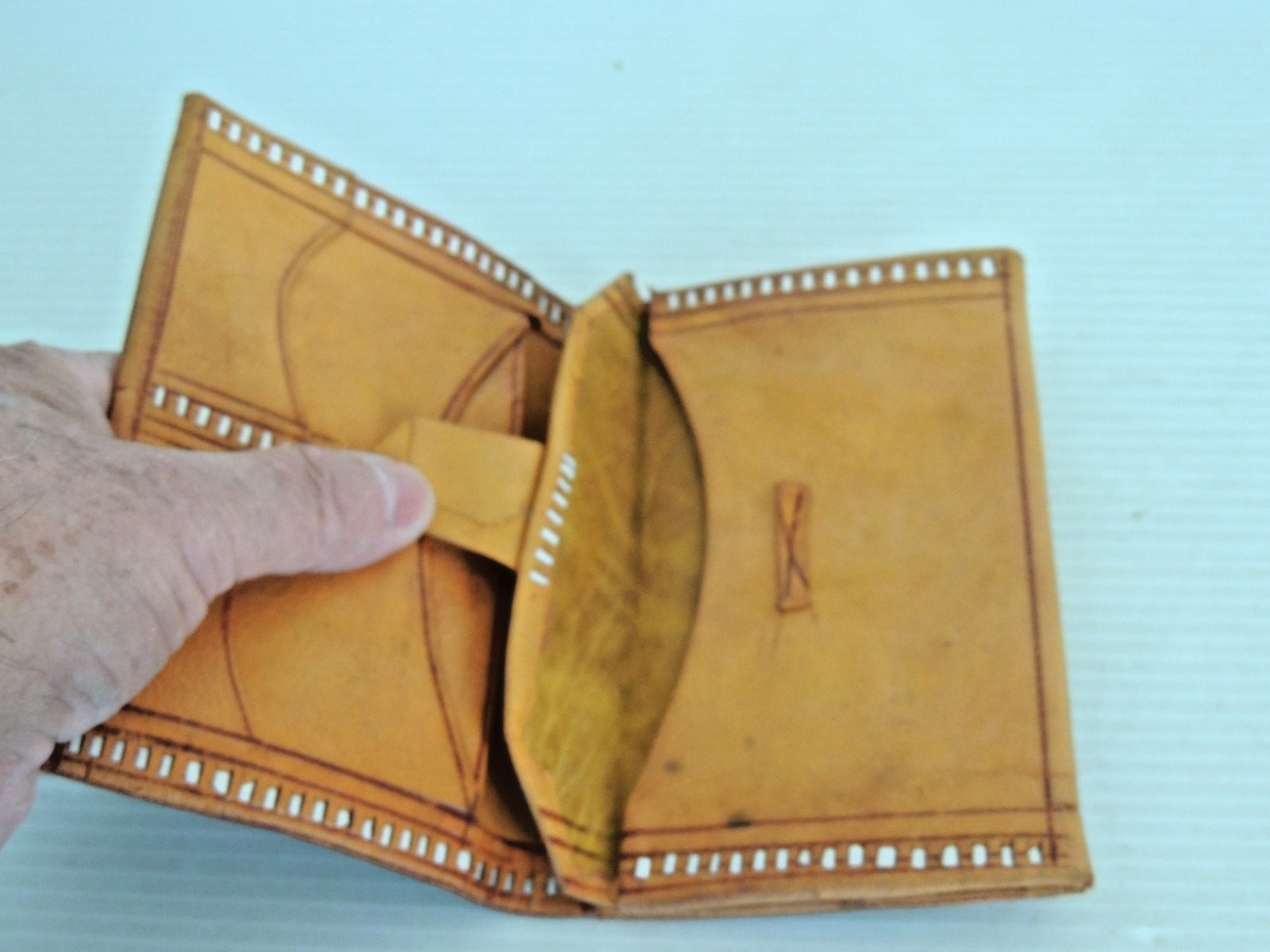Moroccan Wallet Genuine Leather Bifold Handmade Unisex 5 3/4 length 3 3/4″ wide