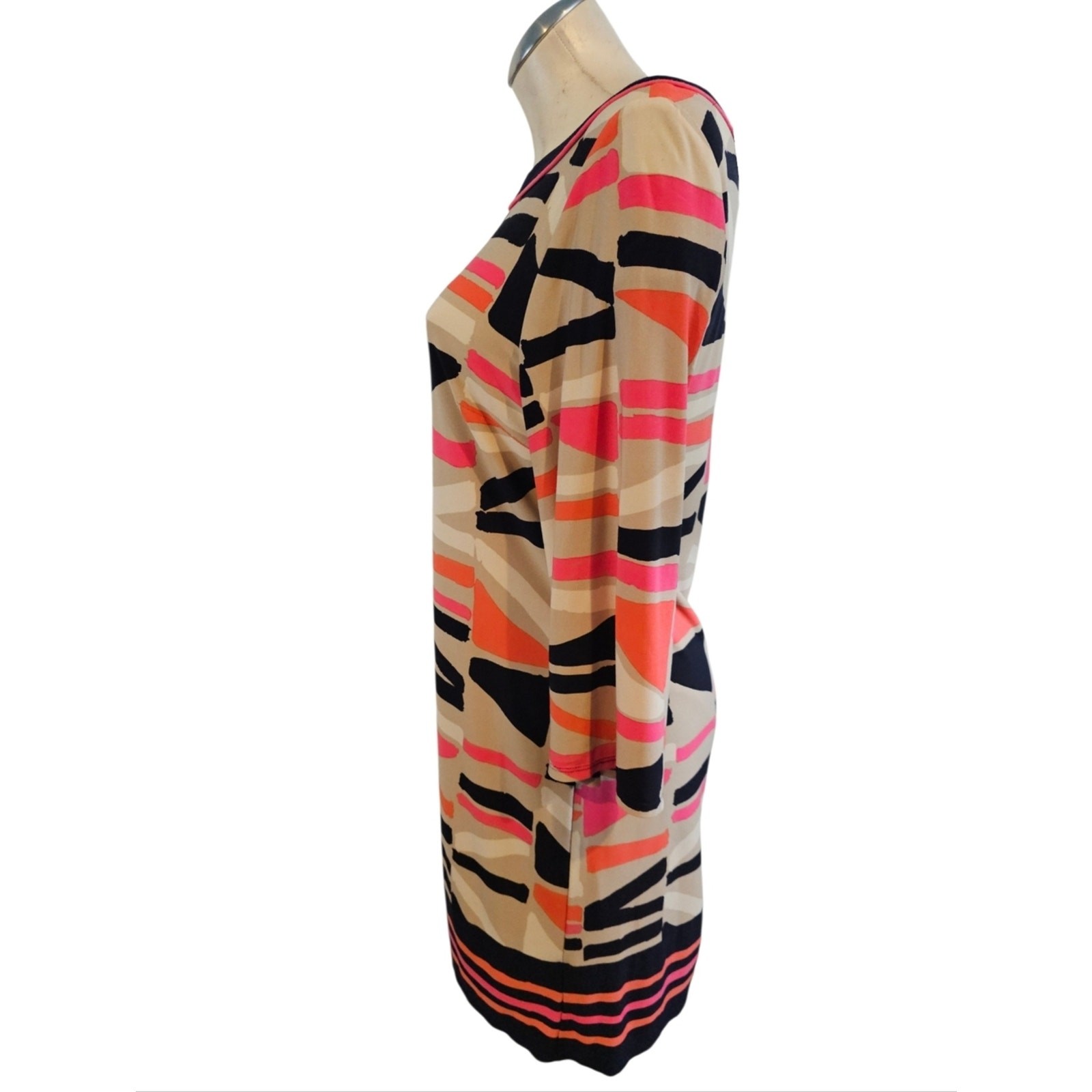 Dressbarn Size 10 Geometric Shift Dress Beige Pink & Black Blue