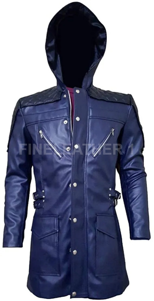 DMC 5 Ner-o Devil May Cry Costume Blue Leather Trench Coat Jacket