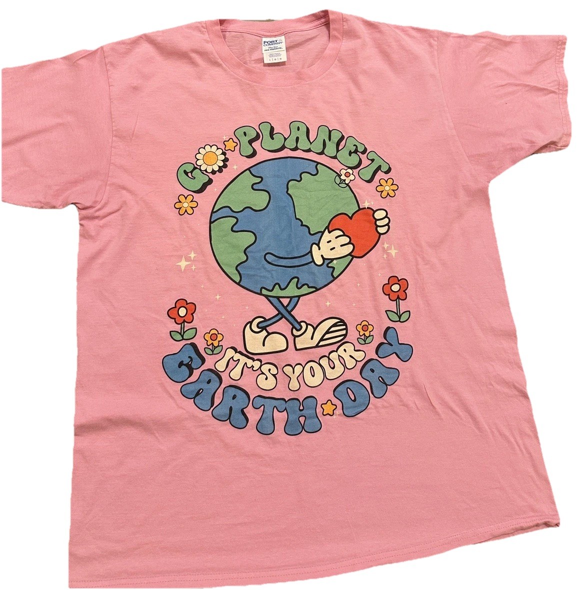Earth Day Ladies’ Pink Large Crewneck T-Shirt “Go Planet It’s Your Earth Day” 🌎