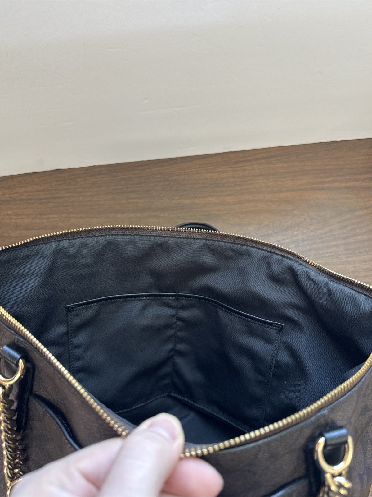 Coach Ava Chain Tote Signature Canvas Brown/Black Authentic Leather J1723-F23526