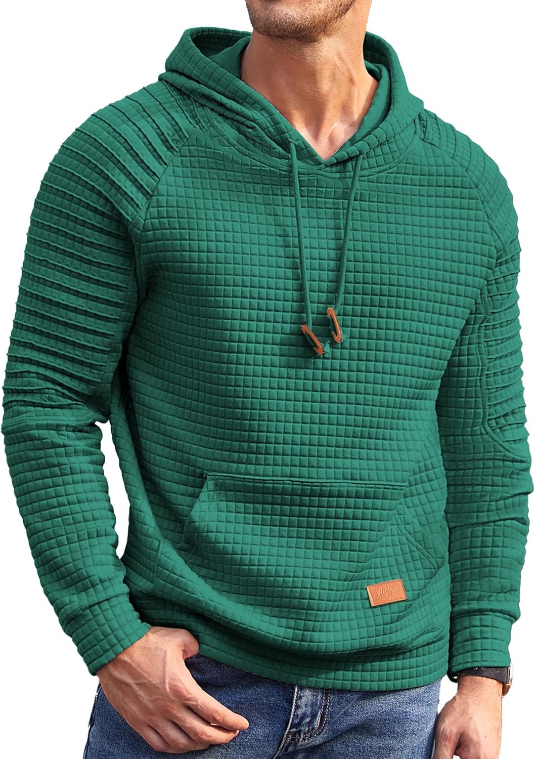 Coofandy Mens Hoodies Pullover Casaul Long Sleeve Drawstring Waffle Knit Hooded