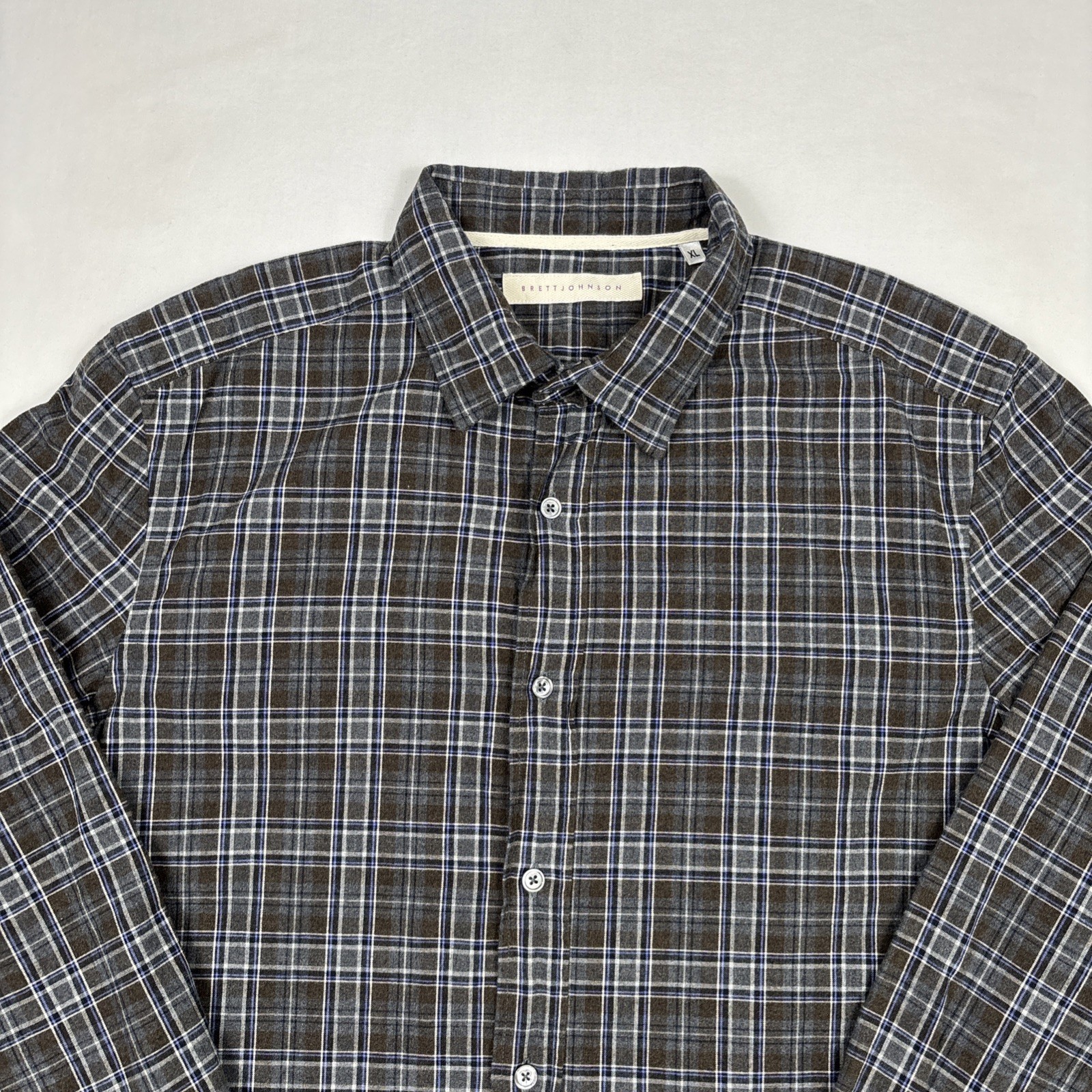 Brett Johnson Button Up Shirt Men’s XL Gray Brushed Twill Preppy Designer Dress