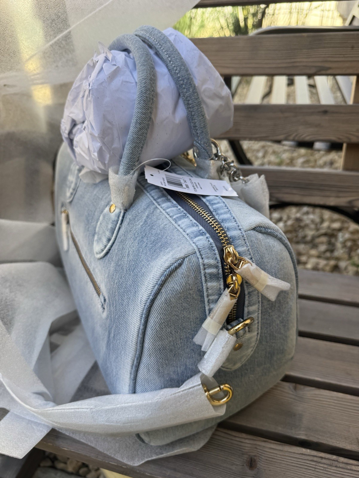 Coach CDY75 Rowan Large Satchel Bag In Loved Denim With Charms Light Indigo NWT