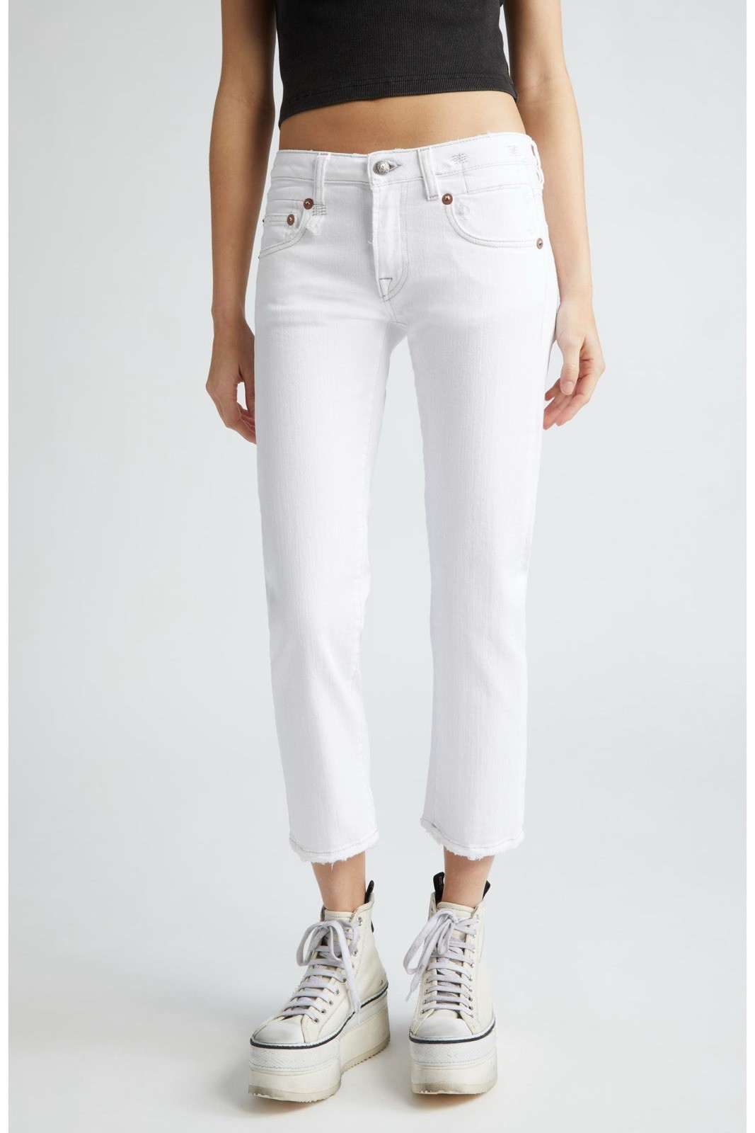 R13 Womens Boy Straight Leg Mid Rise Straight Light Wash White Denim Size 26