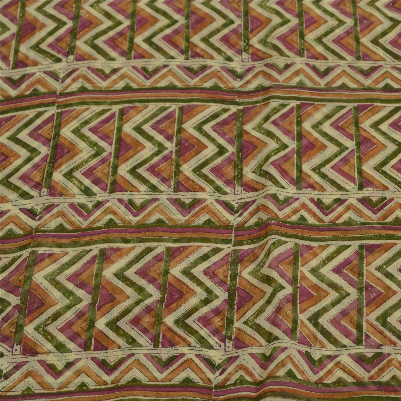 Sanskriti Vintage Indian Sari Pure Georgette Printed Fabric 5Yd Craft Sarees