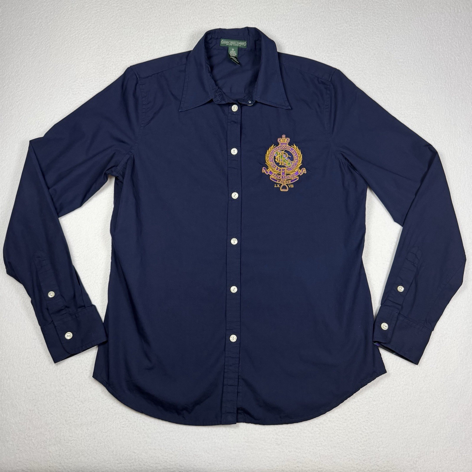 Ralph Lauren LRL Purple Crest Embroidered Button Down Shirt Cotton M Equestrian