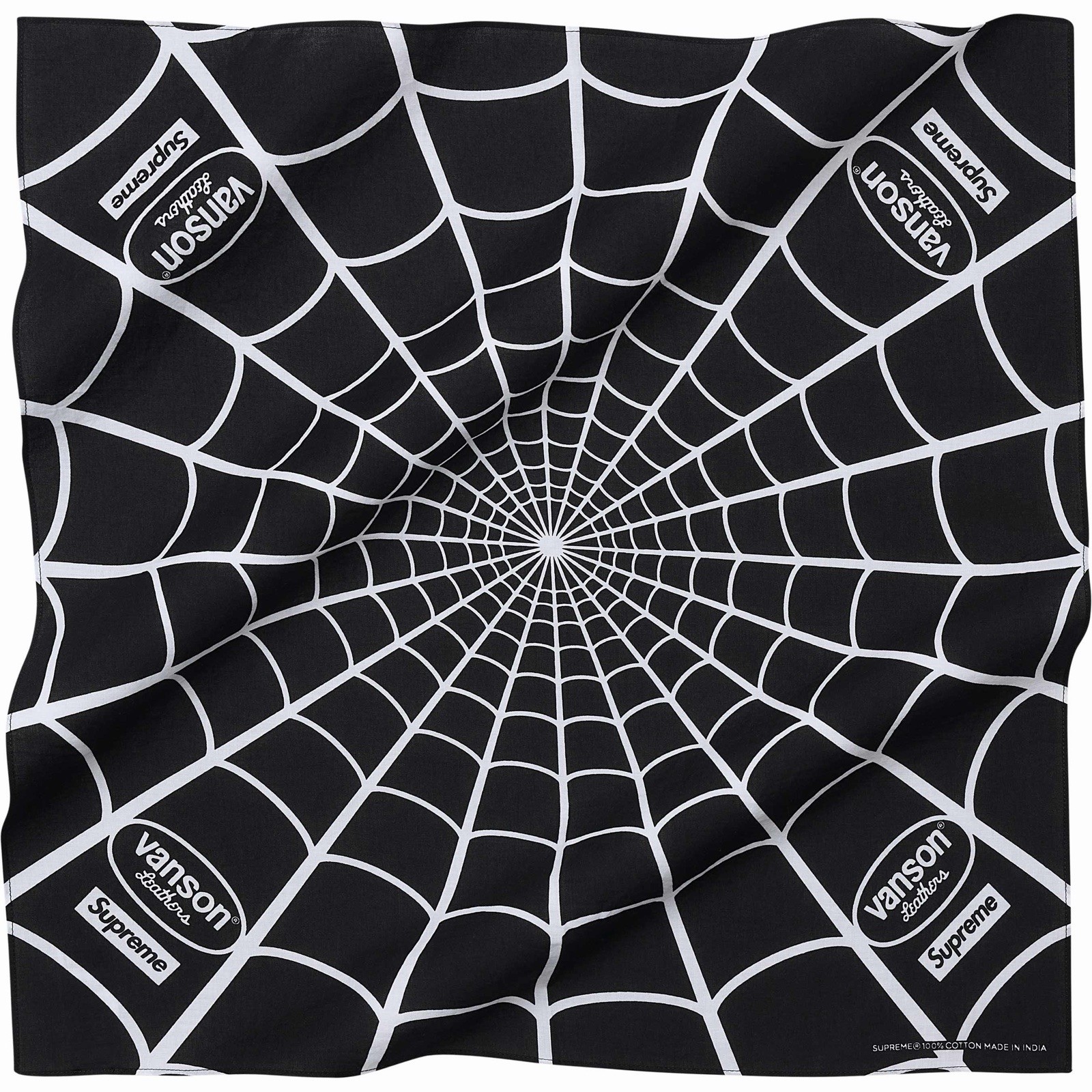 Supreme x Vanson Spider-Man Spiderweb Bandana Kerchief Black/White OS Cotton