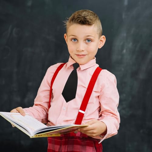 8.6in Boys Necktie, Pre-tied Adjustable Neck Strap Tie Clip on Necktie Black