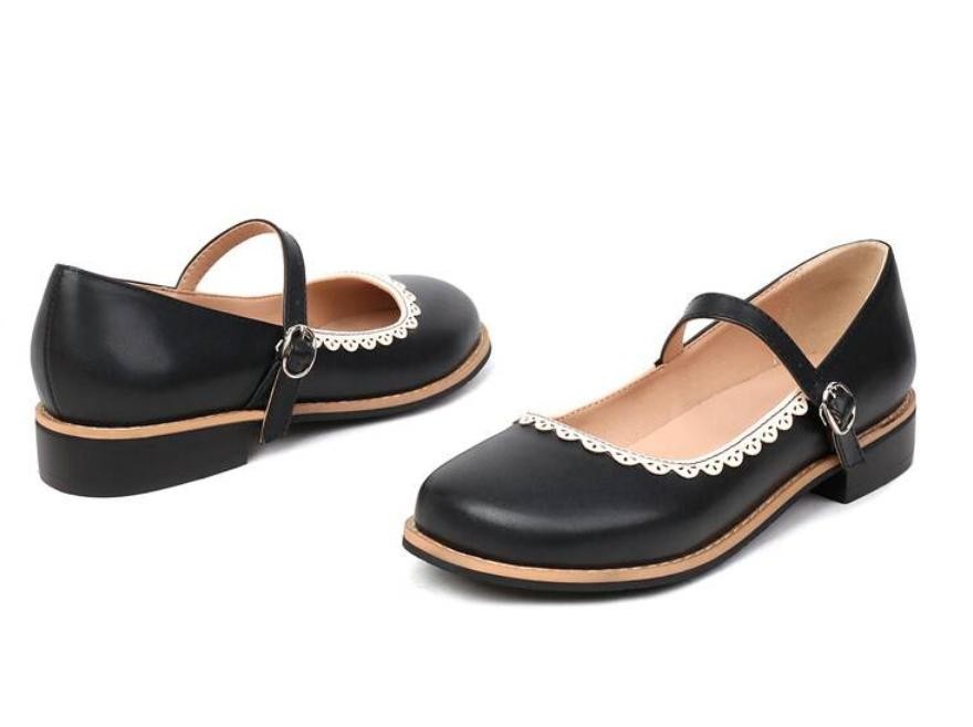 Retro Womens Ankle Strap Mary Jane Flats Faux Leather Dress Casual College Shoes