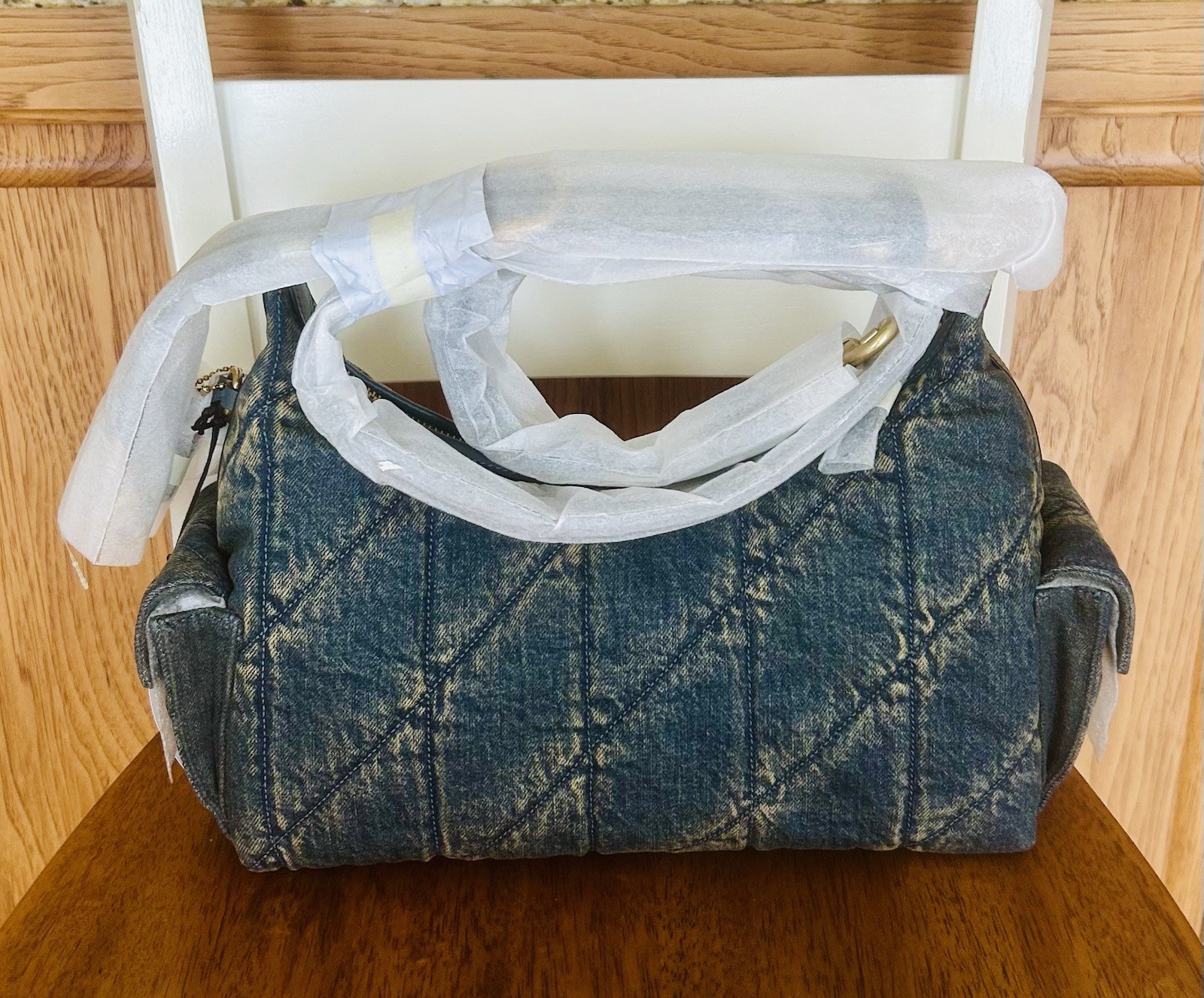! NEW ! COACH Pocket Juliet Quilted Denim Shoulder Handbag 30 B4/Dark Indigo