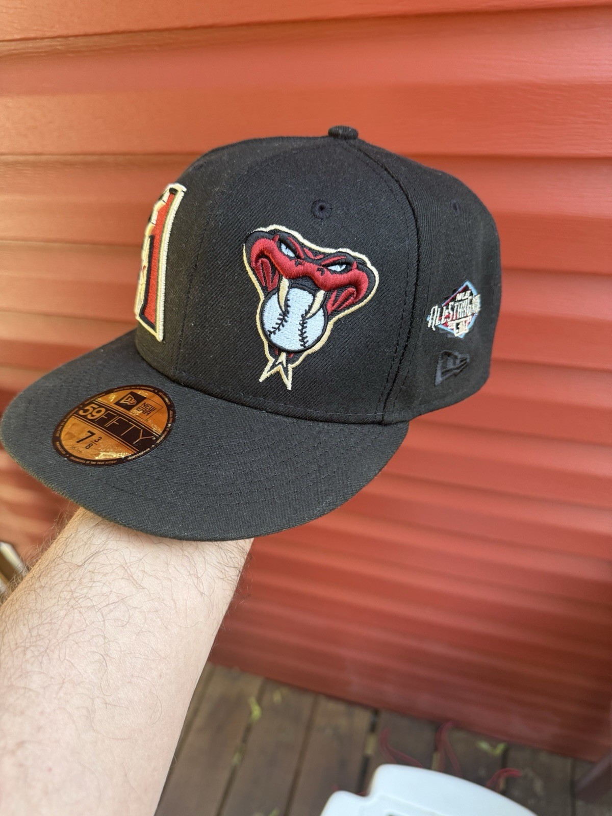 VTG New Era Arizona Diamondbacks 2001 WS Patch MLB Fitted Hat 59 Fifty Sz 7 3/8