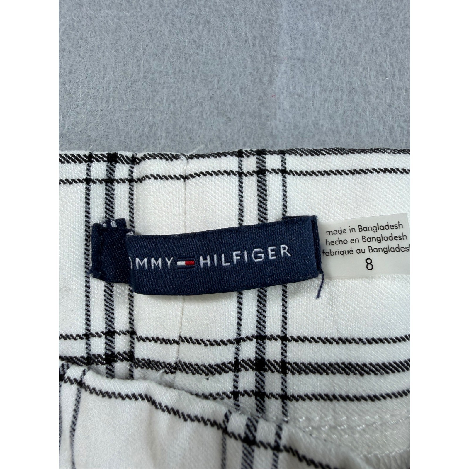 Tommy Hilfiger Womens White Black Plaid Pull On Skinny Pants Size 8