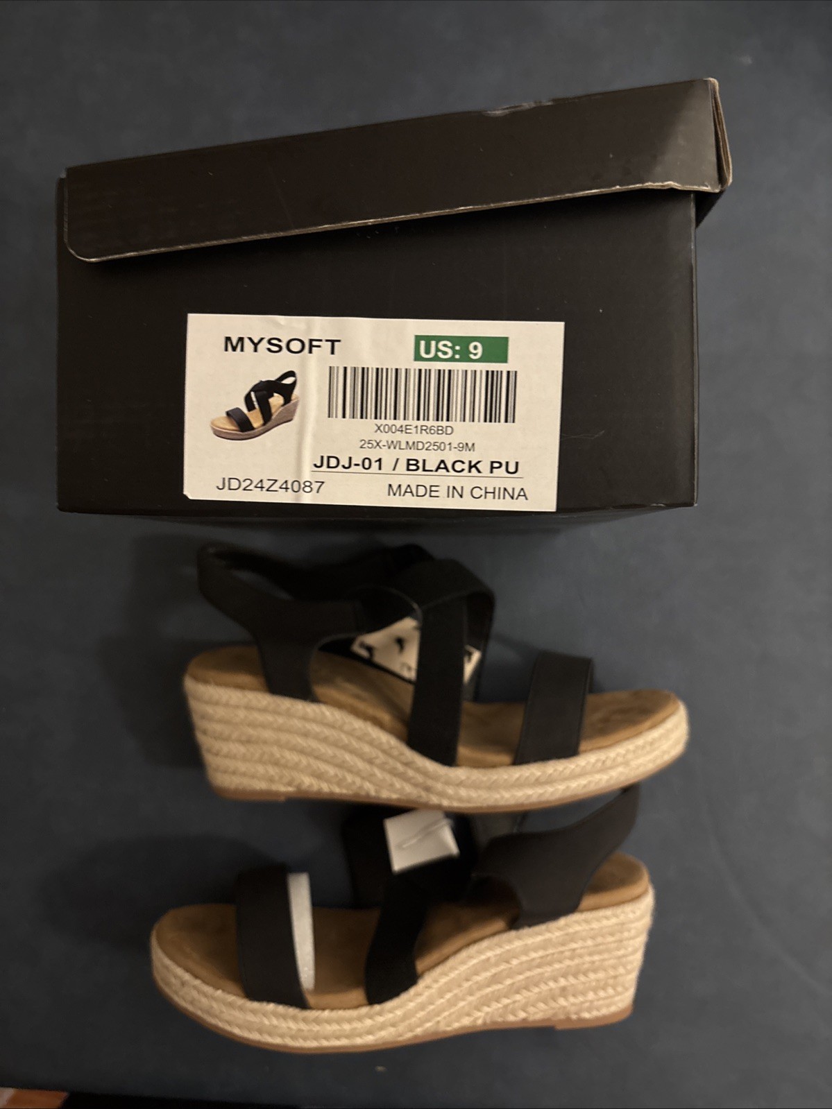 My Soft JDJ-01/Black PU Sandals Size 9 New in Box!