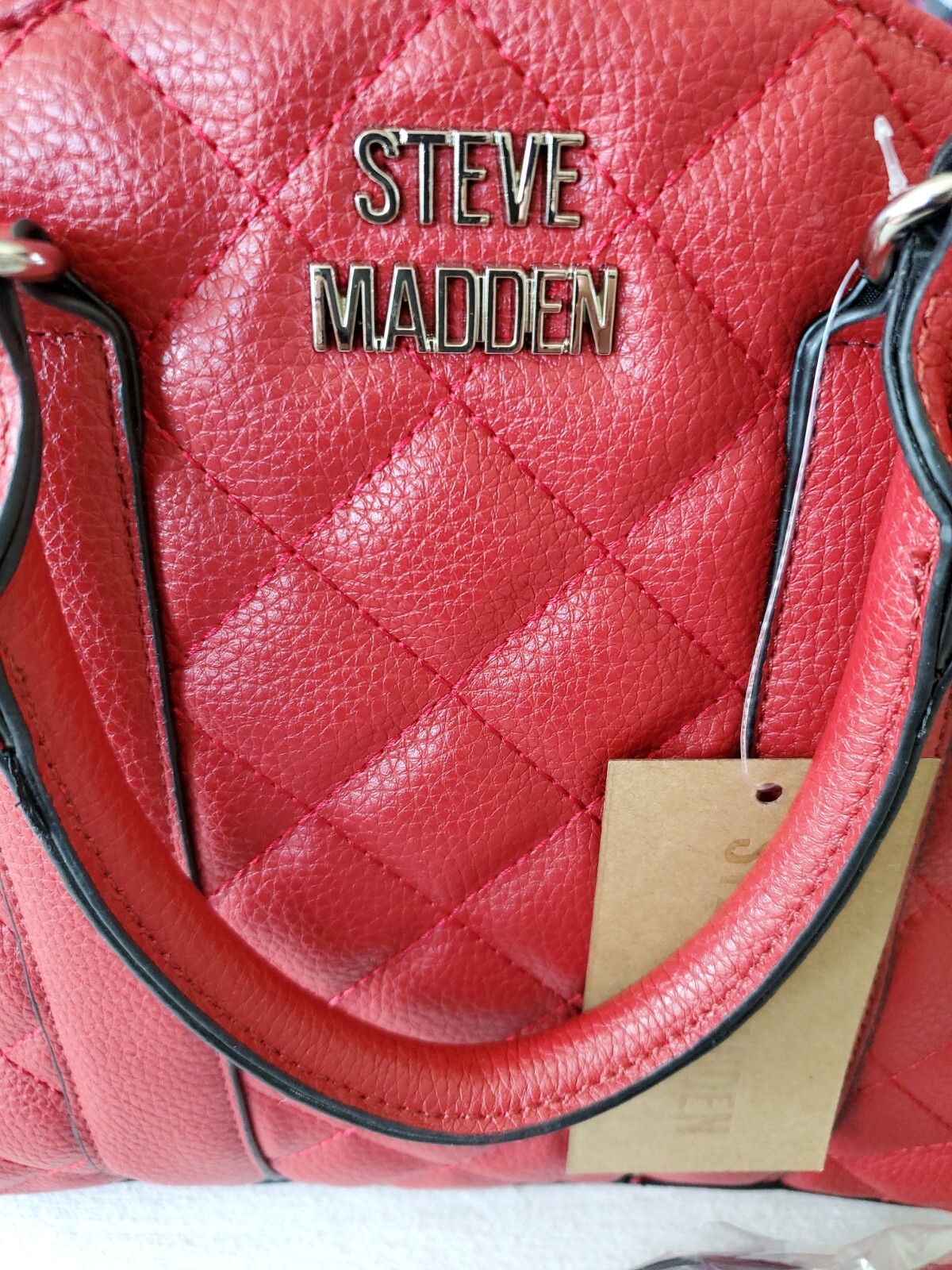 STEVE MADDEN BJULES HANDBAG RED QUILTED with Crossbody Strap Silver Accents NWT