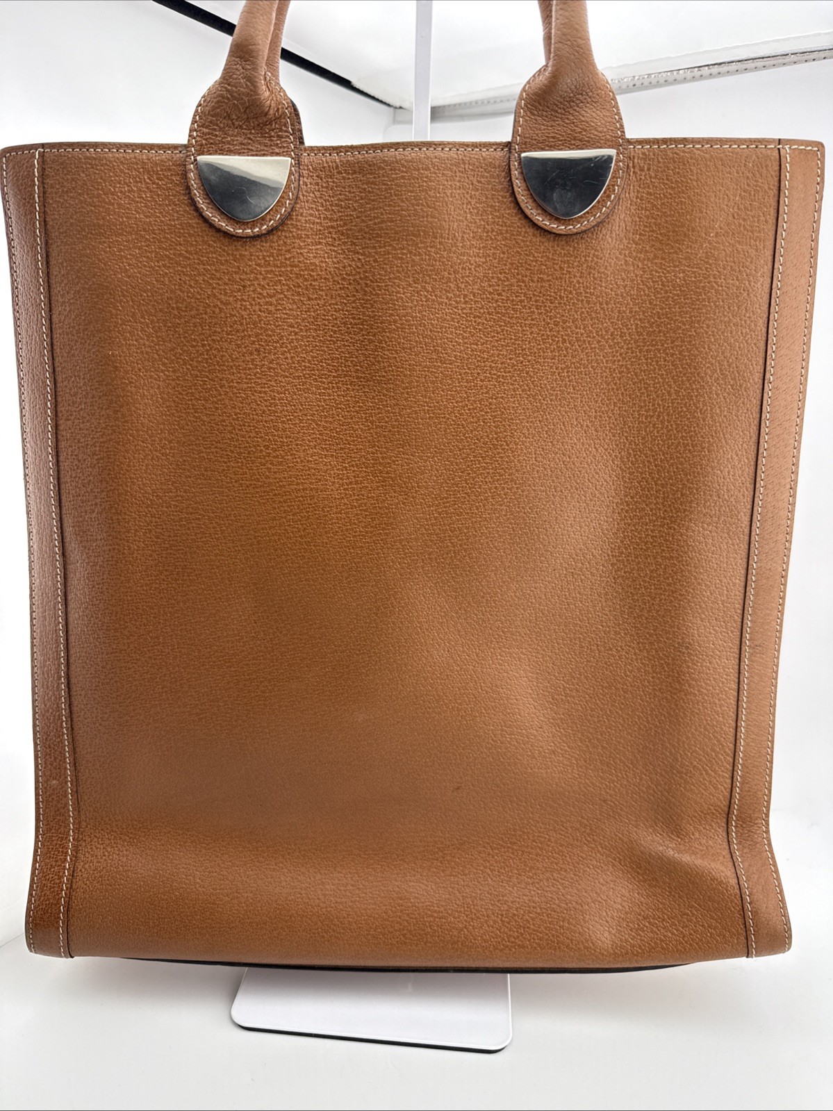Vintage Lederer Made Italy Brown Pebbled Leather Large Tote Shopper Handbag