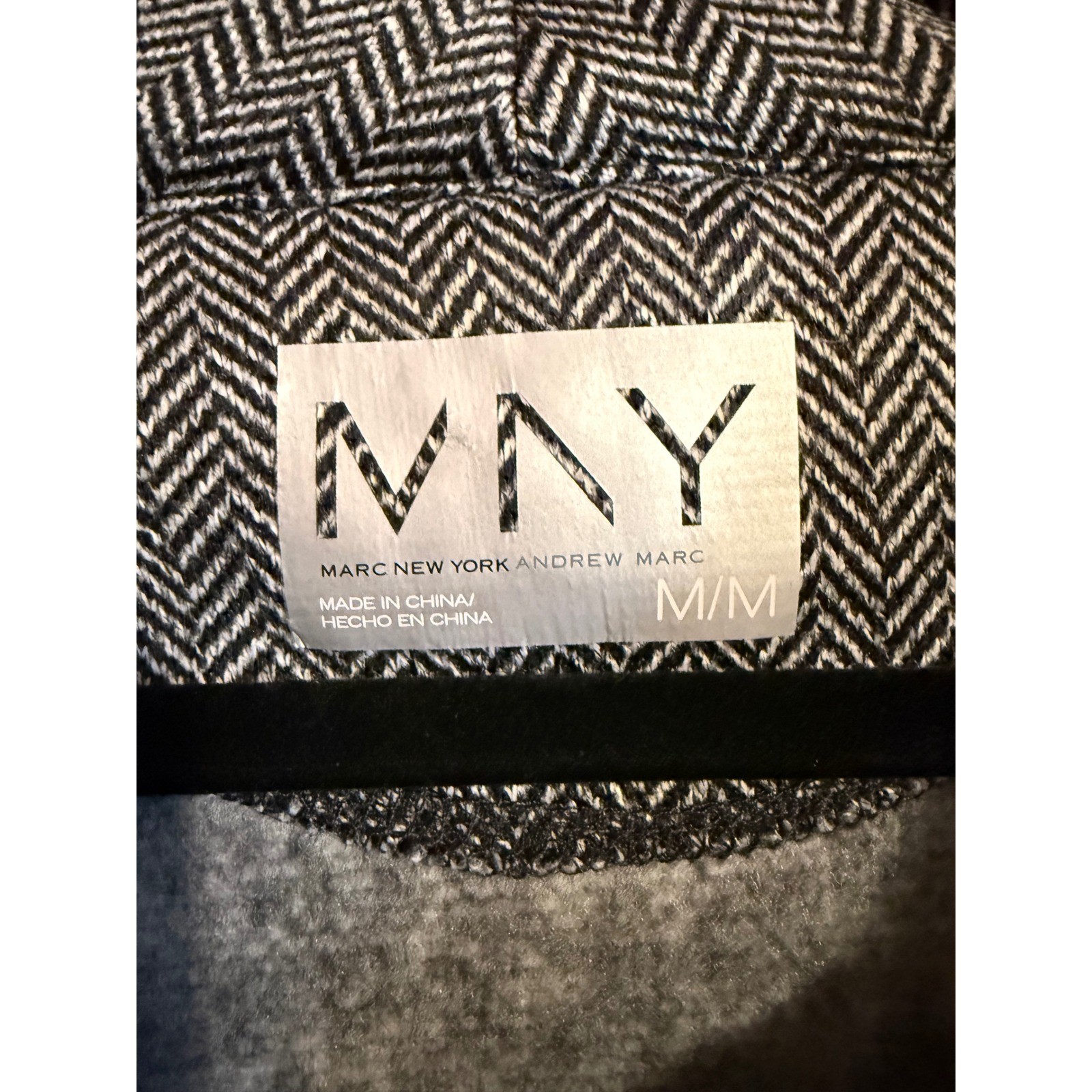 Marc New York Womens Herringbone Fleece Full Zip Jacket Black White M
