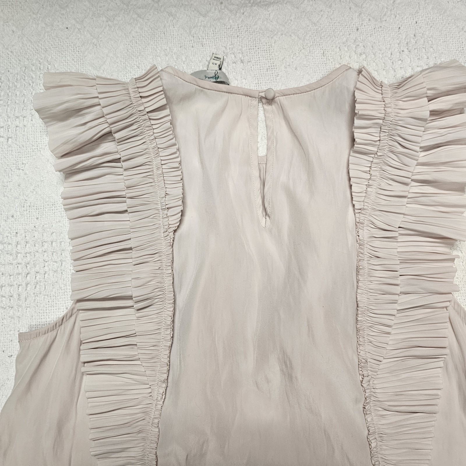 Joie Women’s Beige Solid Chiffon Ruffle Pleated Round Neck Sleeveless Blouse XS