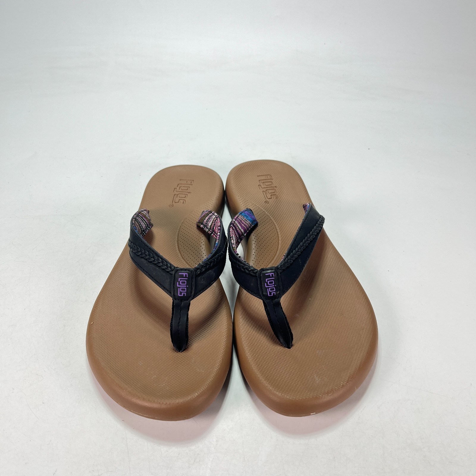 Flojos Black Brown Casual Memory Foam Footbed Flip Flops Sandals Women’s Size 9
