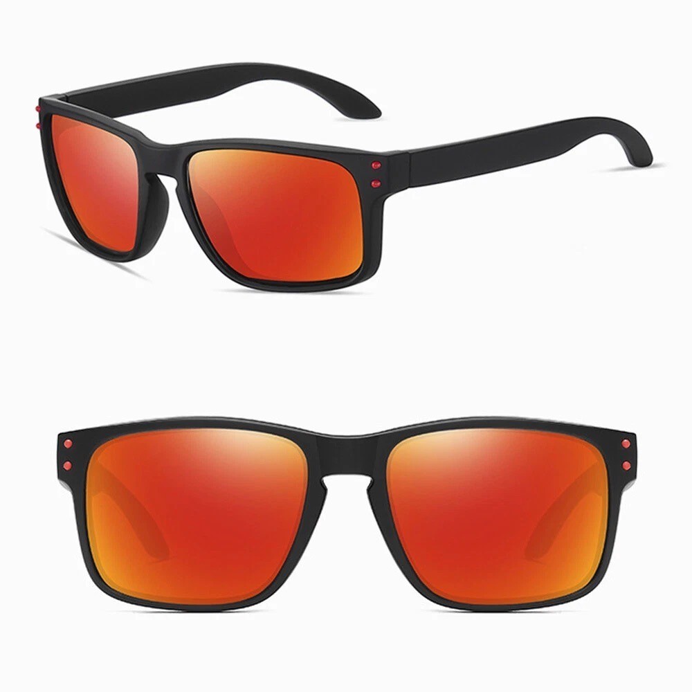 Polarized Mens Black Frame Red Mirrored Lens Sport Sunglasses Outdoor Eyewear