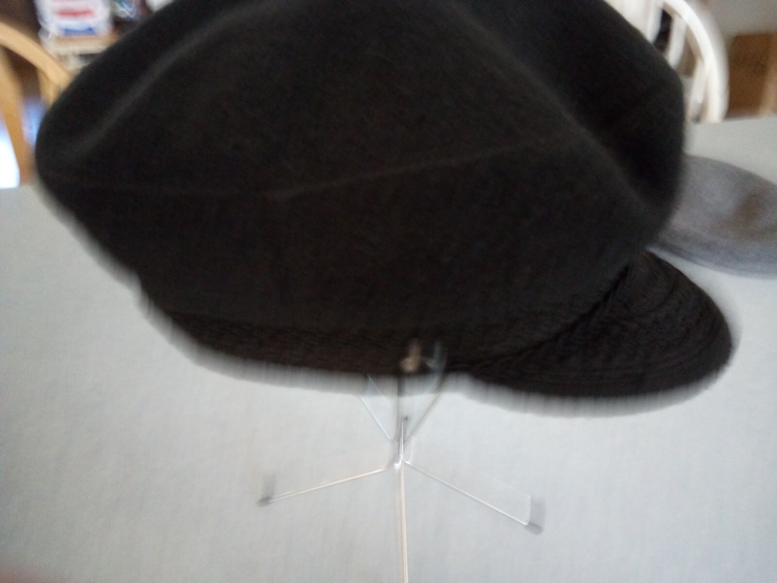 Greek FISHERMAN’S CAP BLACK Wool LARGE Braid Trim Button Lined w pin Free Ship