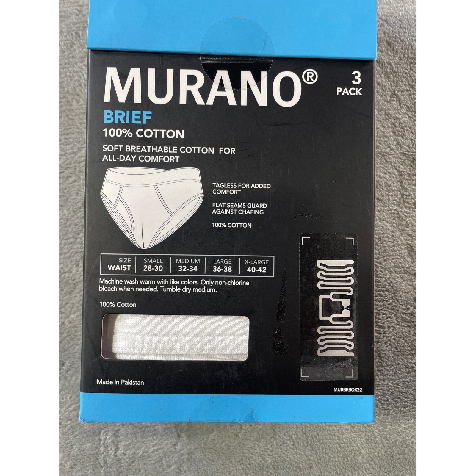 Murano Briefs 3 Pack Mens Medium 32-34 White 100% Cotton Tagless