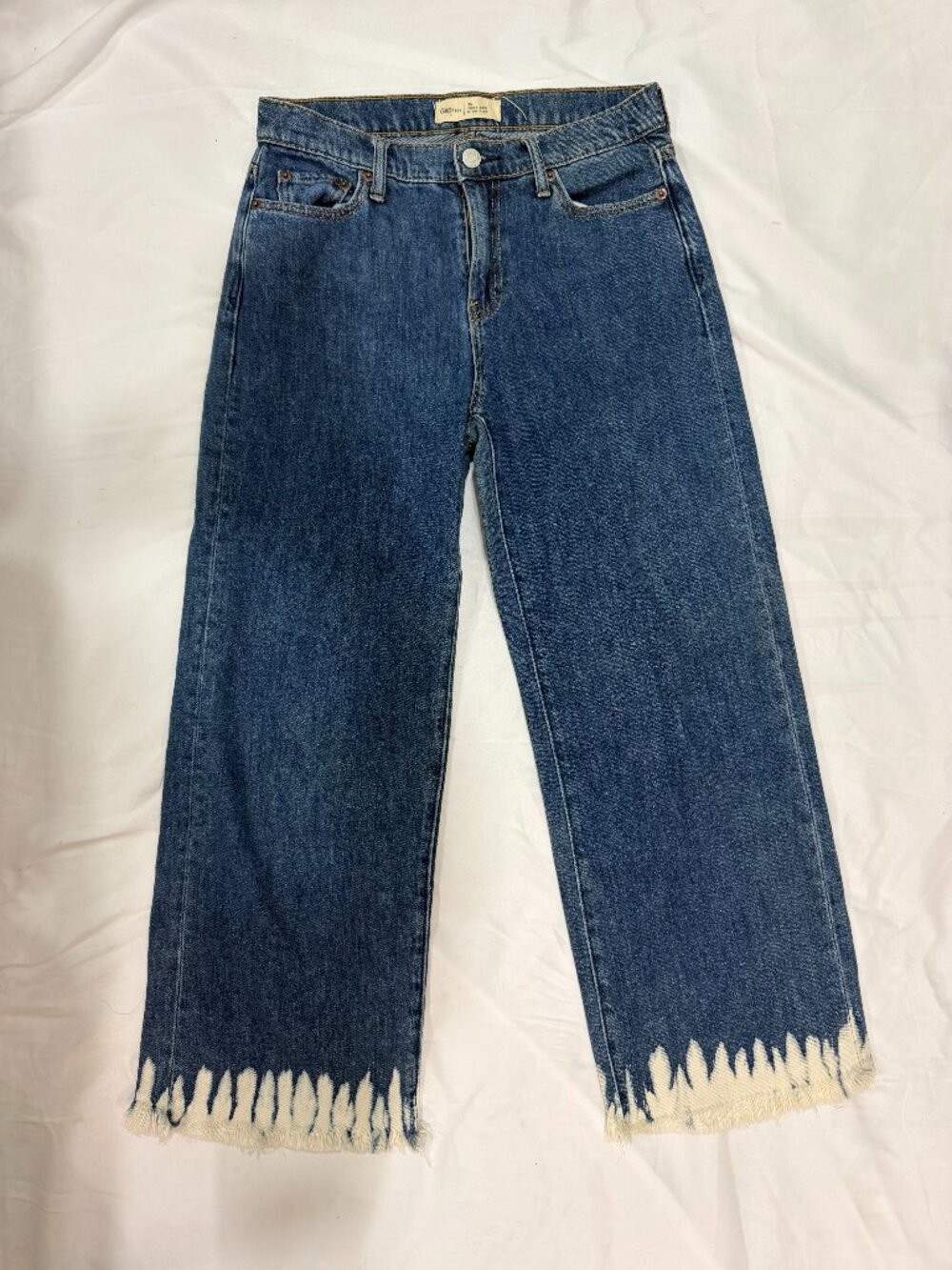 Gap 1969 Wide-Leg High Rise Distressed Bleached Hem Denim Jeans Size 25