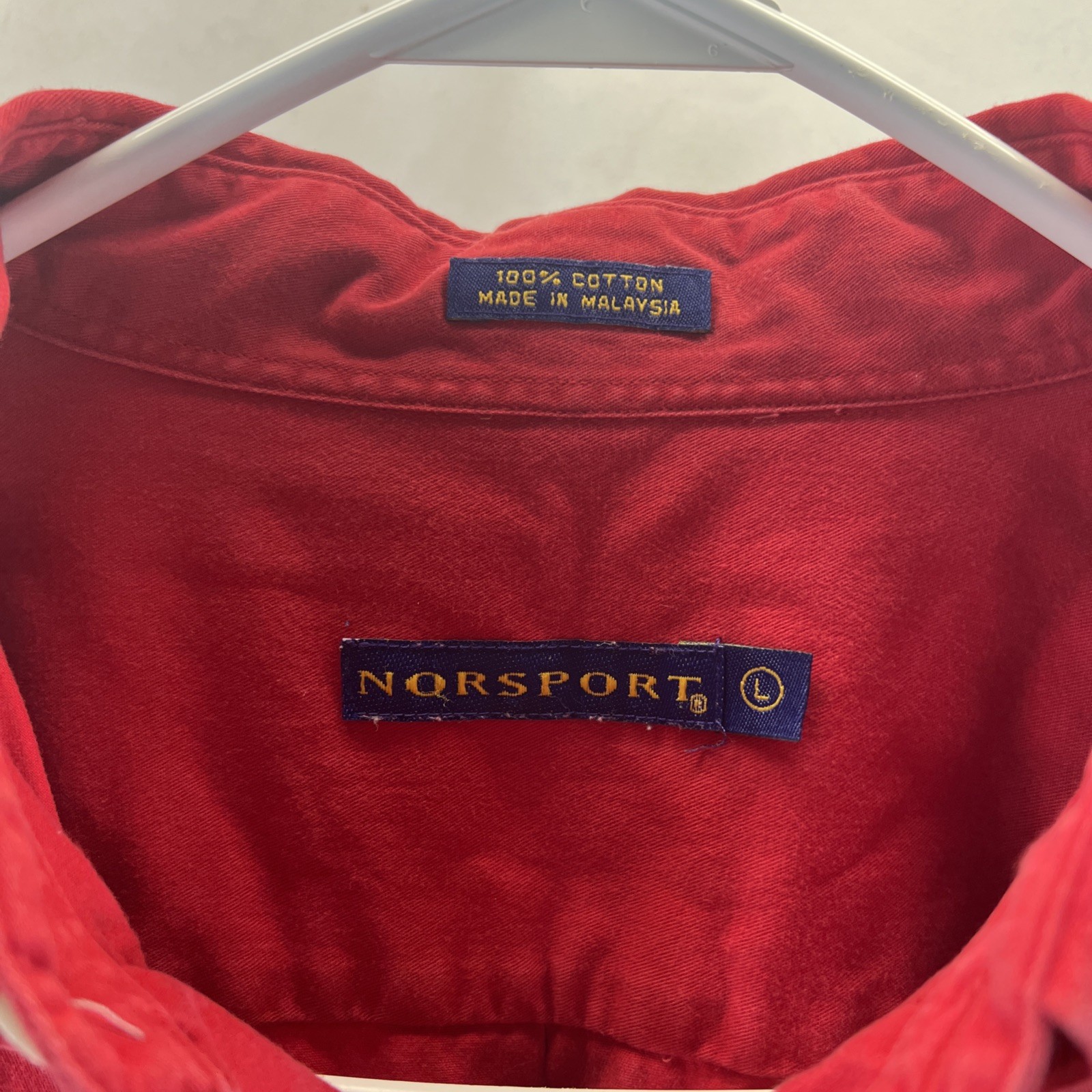 Norsport Red 100% Cotton Long Sleeve Button Down Collared Shirt Men’s Size L