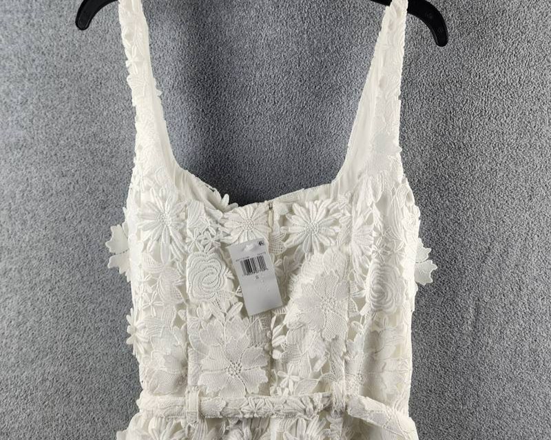 Generation Love Lisette 3D Lace Belted Dress Women’s S White Back Zip Closure