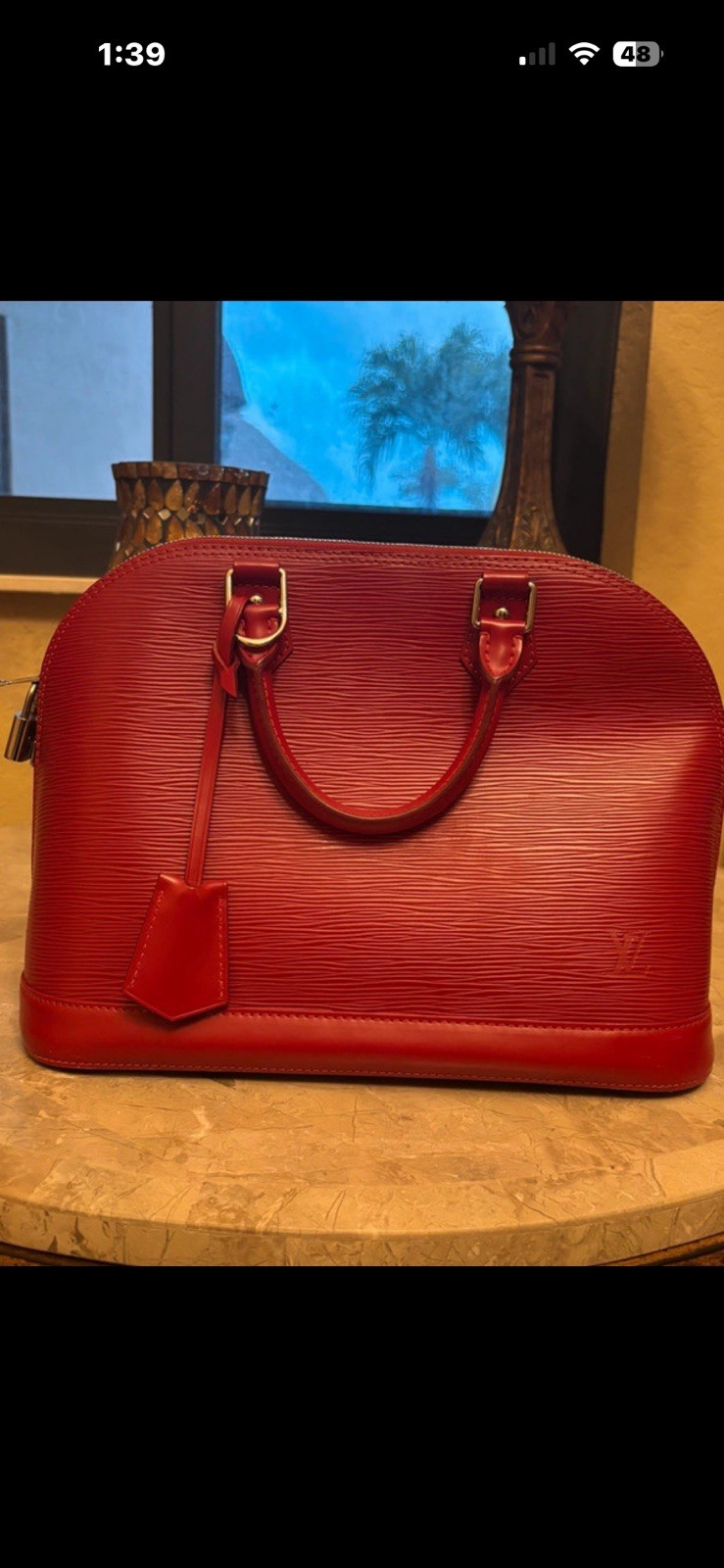 Louis Vuitton Red Satchel Top Handle Zip Silver Hardware Padlock Charm