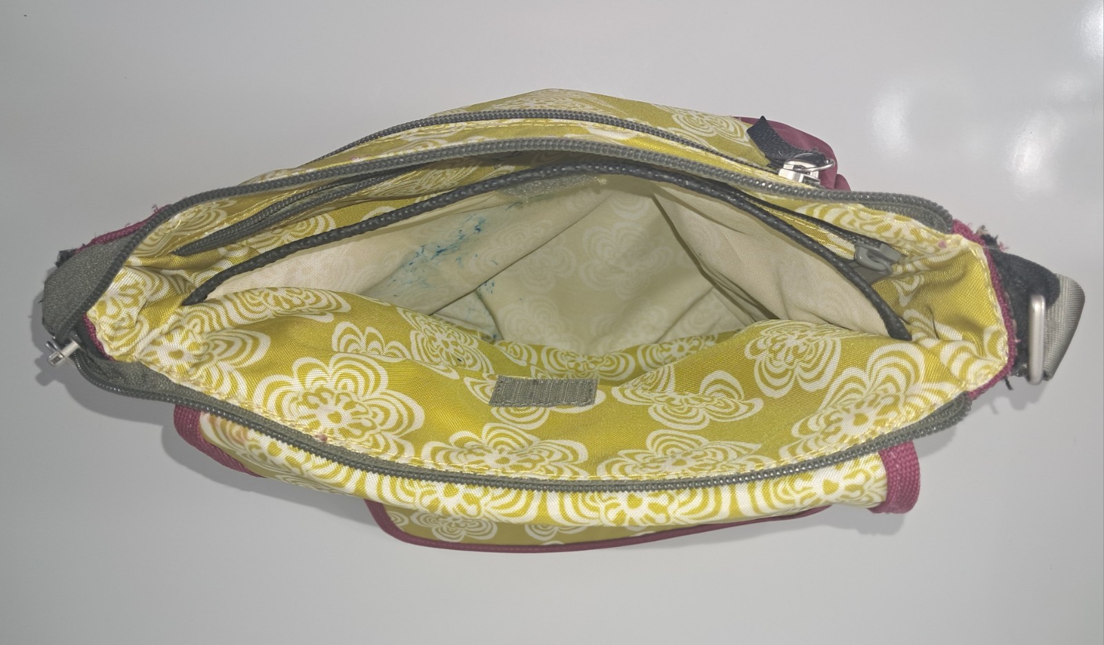 Haiku Jaunt Crossbody Bag Fuchsia Canvas Embroidered Floral Adjustable Straps