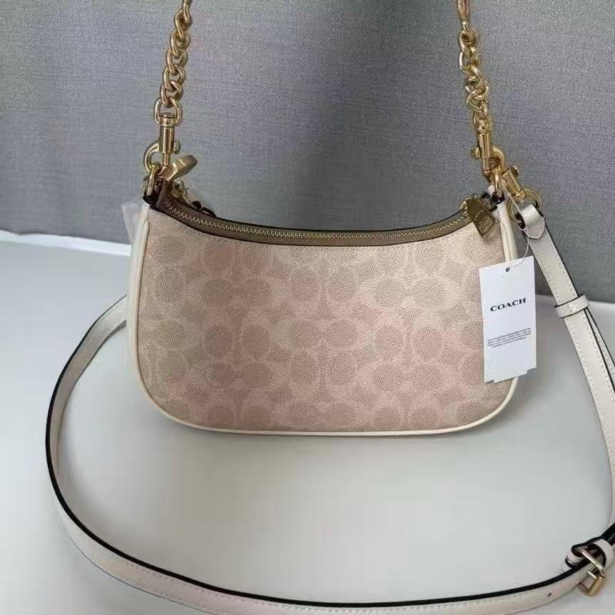 NWT Coach Teri Shoulder Bag In Signature Canvas CV933 Gold/Sand/Chalk