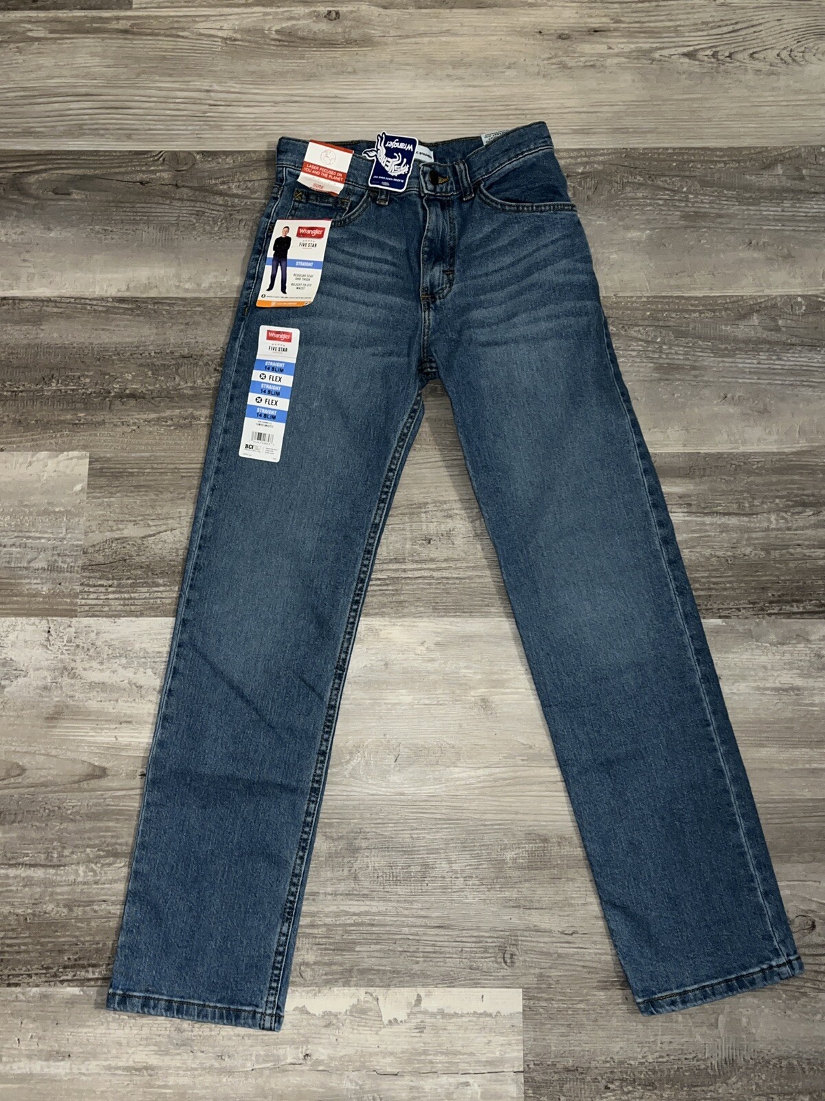Wrangler Straight Adjustable 14 Slim Boys Jeans NWT Light Blue Denim Stretch