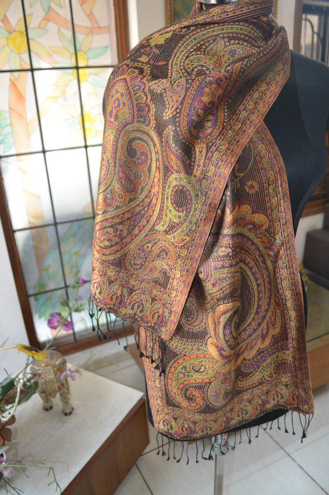 EXQUISITE IRIDESCENT SILK PASHMINA JAMAVAR SCARF JAMAVAR CHALE ~16 DESIGN STOCK