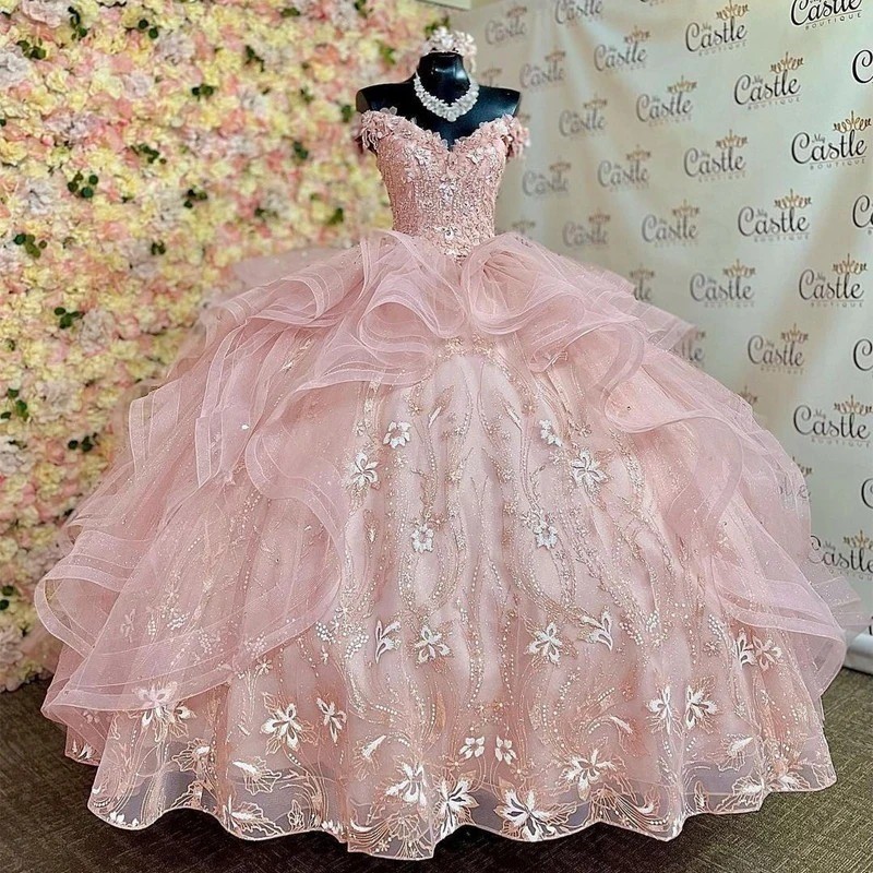 Shiny Luxury 15 Quinceanera Wedding Dress Pleated Ball Gown Princess –