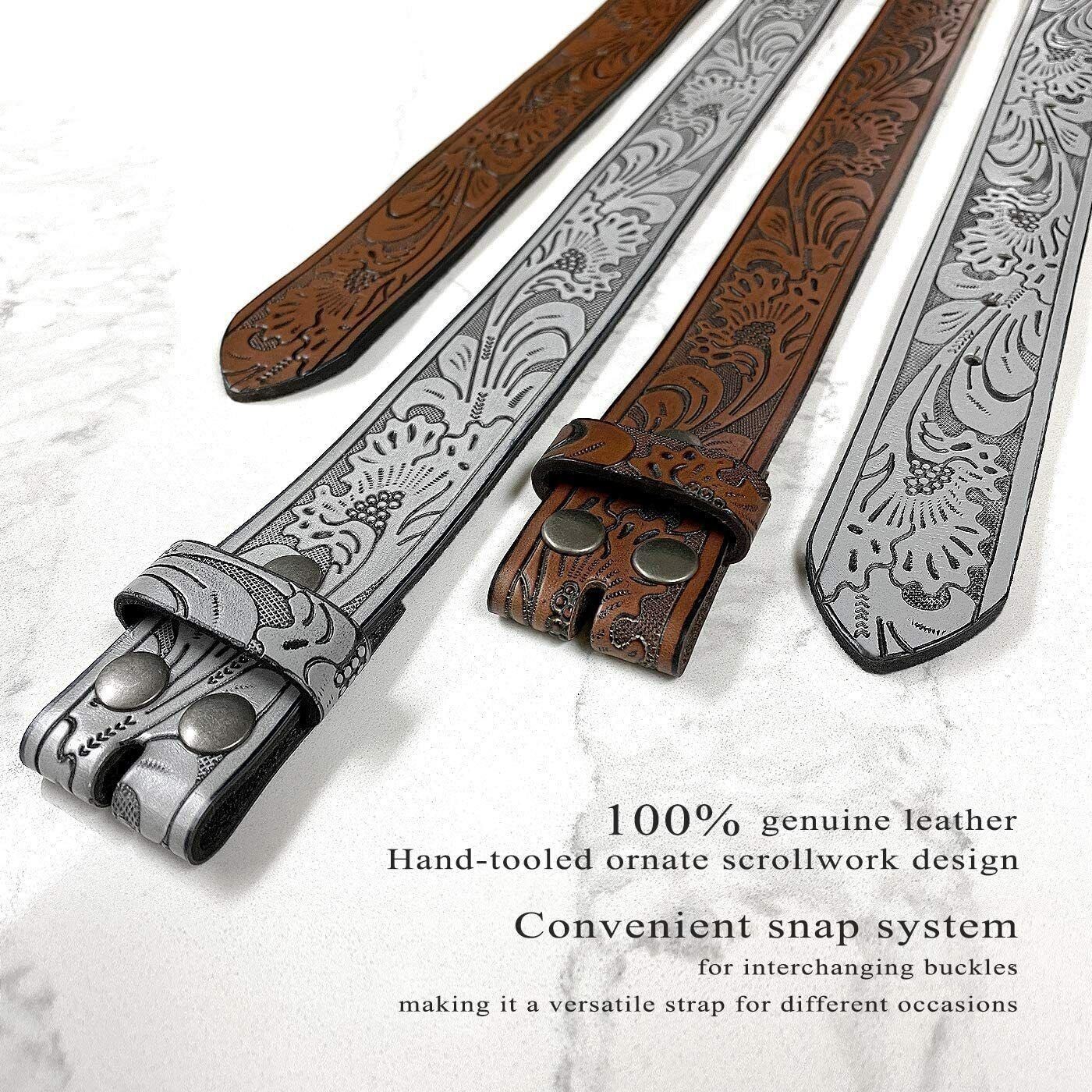 Western Floral Embossed Genuine Leather Belt Belt Strap 1-1/2”(38mm) Wide