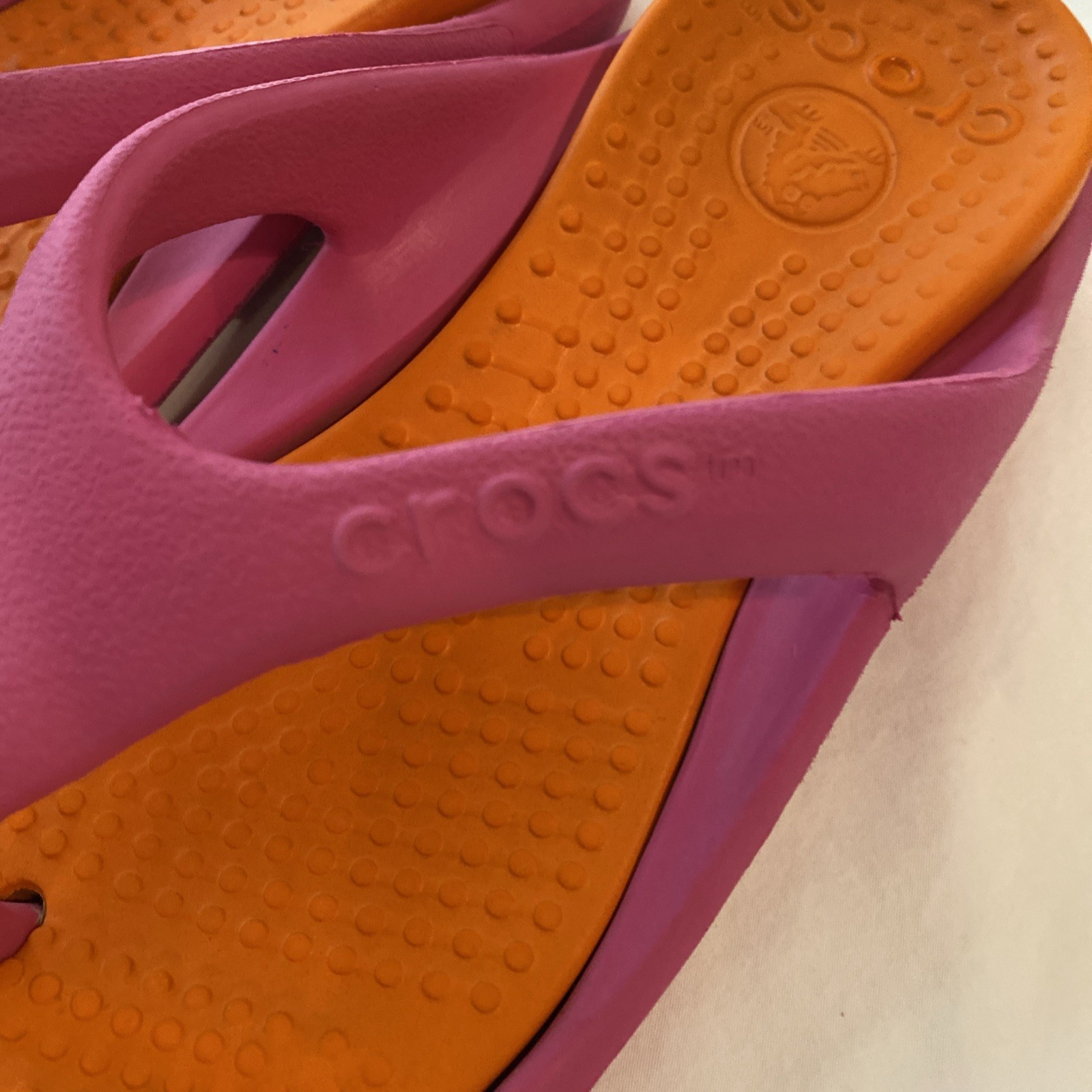Crocs Athens Flip Flops Orange Pink Color Block Size W 4 M 2