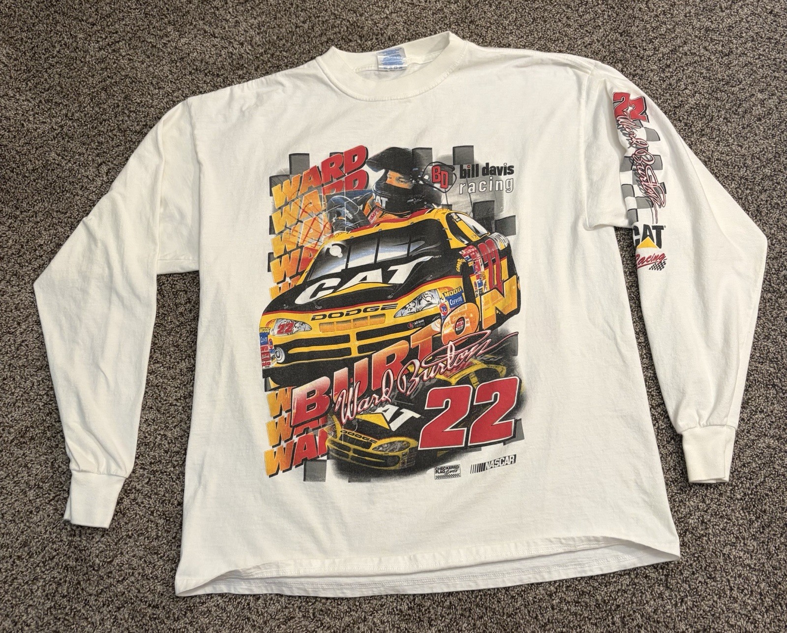 2002 M&O Knits Ward Burton #22 CAT Racing Double Sided Graphic shirt Sz XL