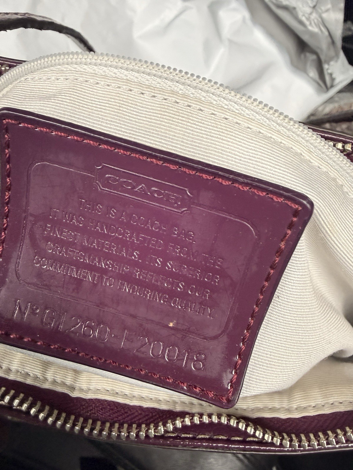 Coach Purple Signature Tote Zip Top Double Handles Inner Pockets Lined Charm