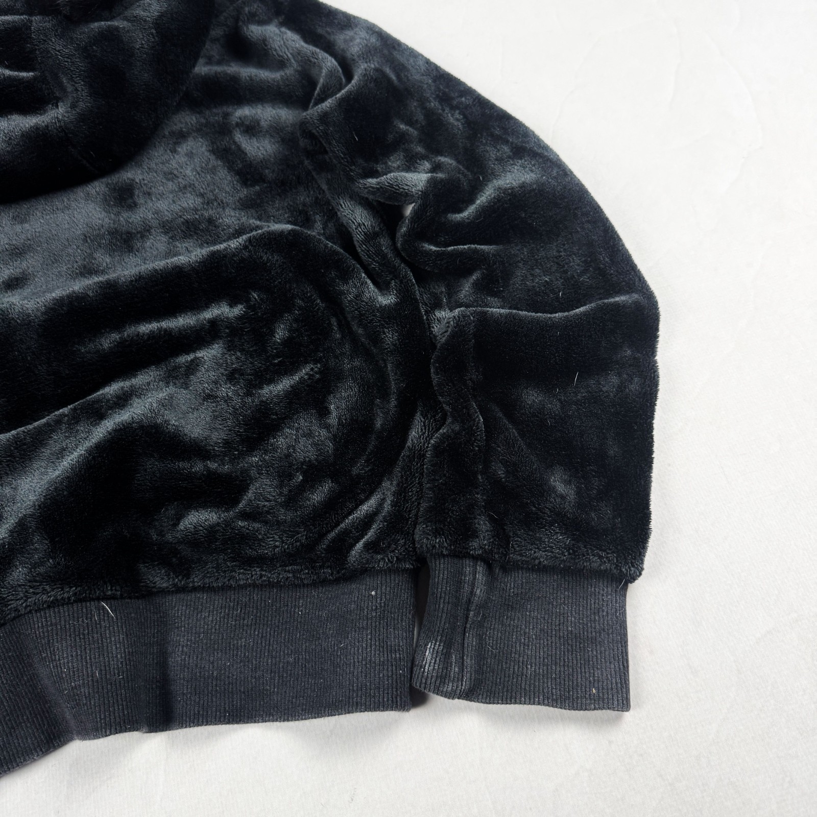 Mens Black Faux Fur Zip Jacket Plush Hooded Soft Y2K Winter Streetwear Cozy