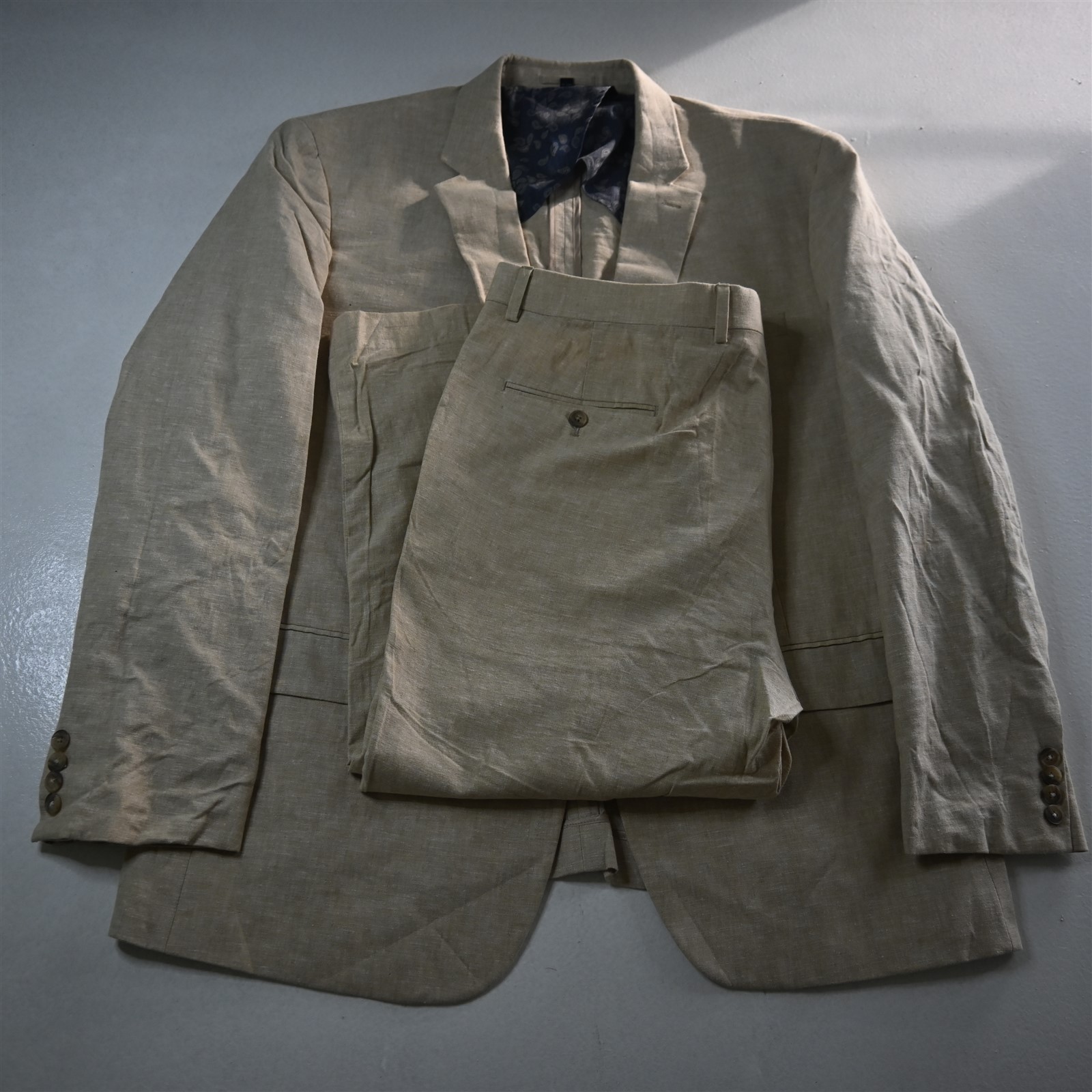 Jos A Bank 48R 40×26 Khaki Linen Slim Fit Mens Jacket Pants Suit