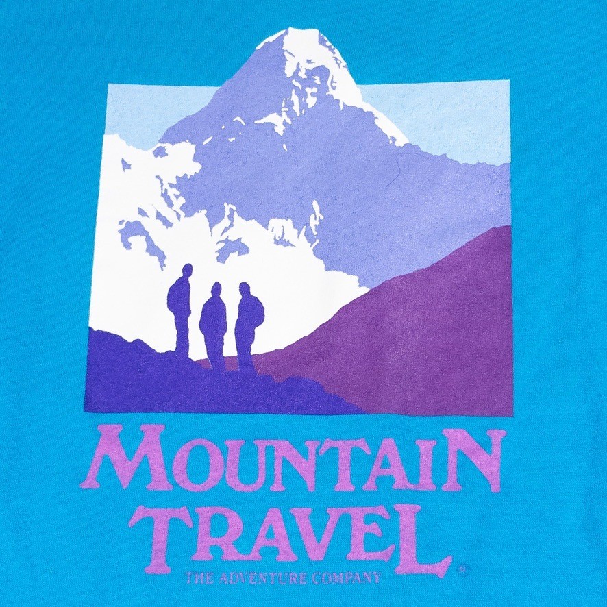 Mountain Travel Shirt Mens XL Blue Vintage 80s Single Stitch Rockies Hiking Tee
