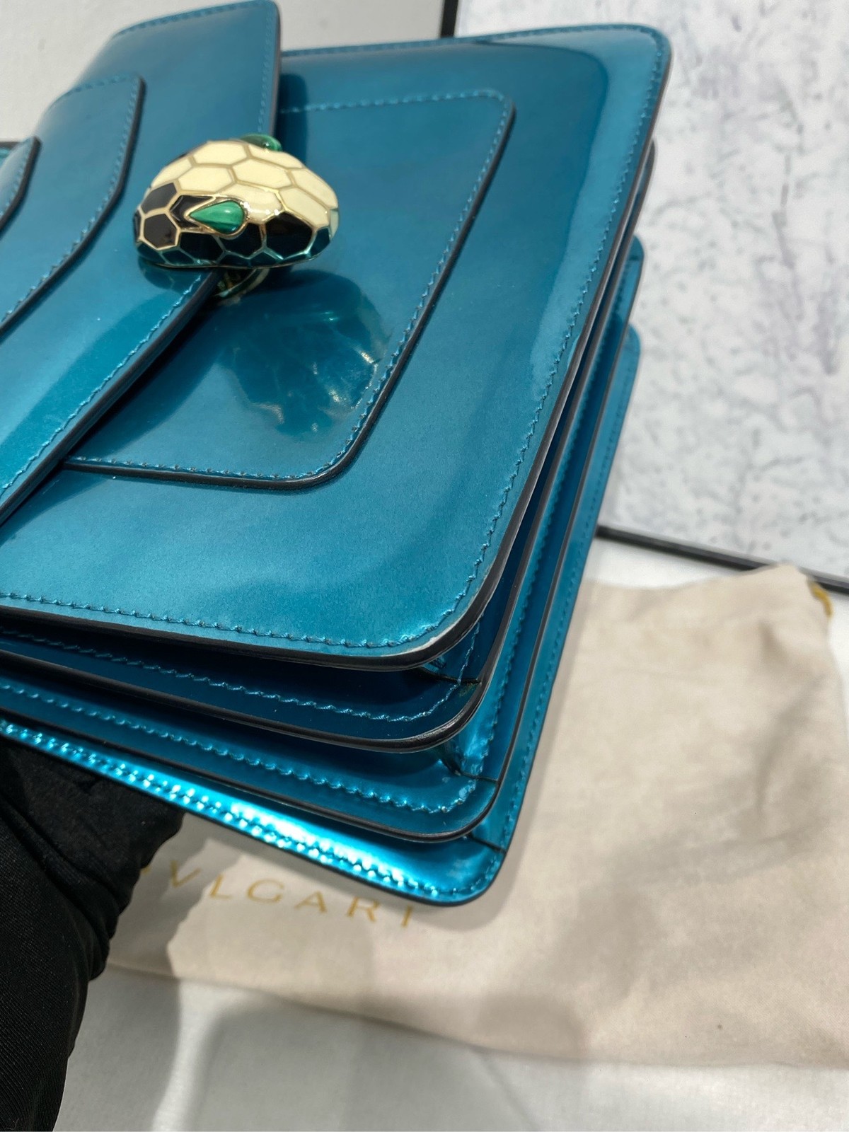 Bvlgari Pre-Owned Authentic Satchel Blue 18*16*9.5 cm – 7.1*6.3*3.7 inches