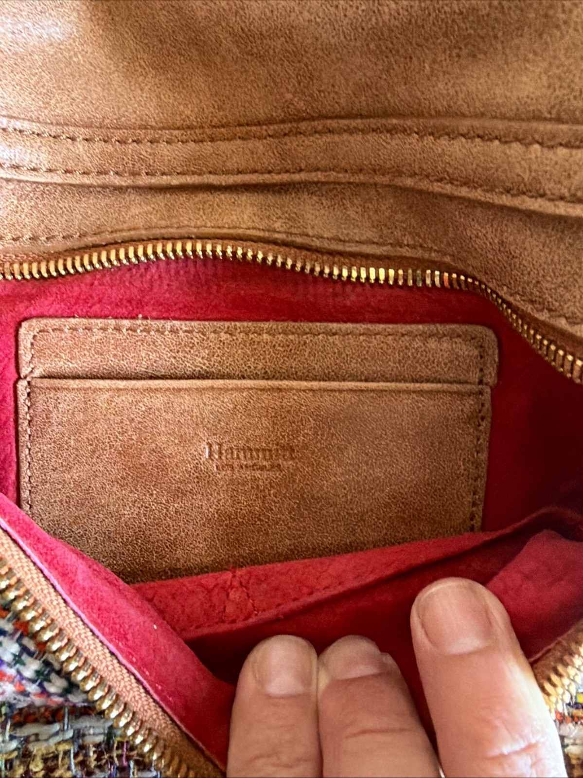 Hammitt Los Angeles VIP Tweed Crossbody Bag Taupe Multi-Color Gold Hardware 10×8