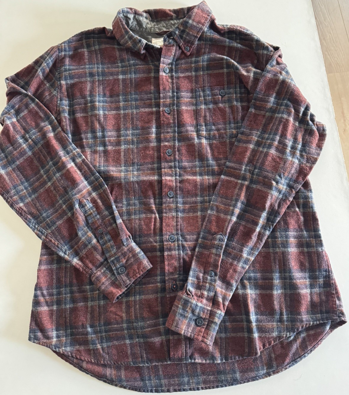 Weatherproof Vintage Men’s XL Flannel Shirt Burgundy Blue Plaid Button Down