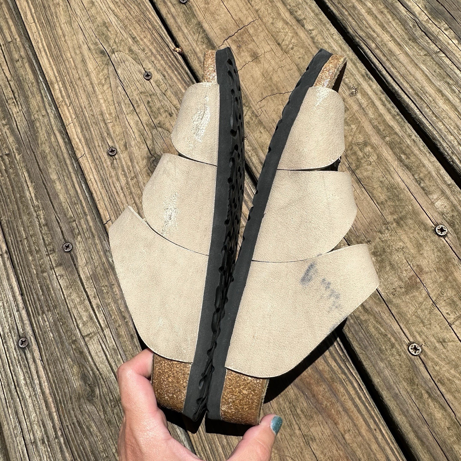 Birkenstock Florida 3-Strap Tan Beige Sandals Womens Size 6 EU 37 Good Tread