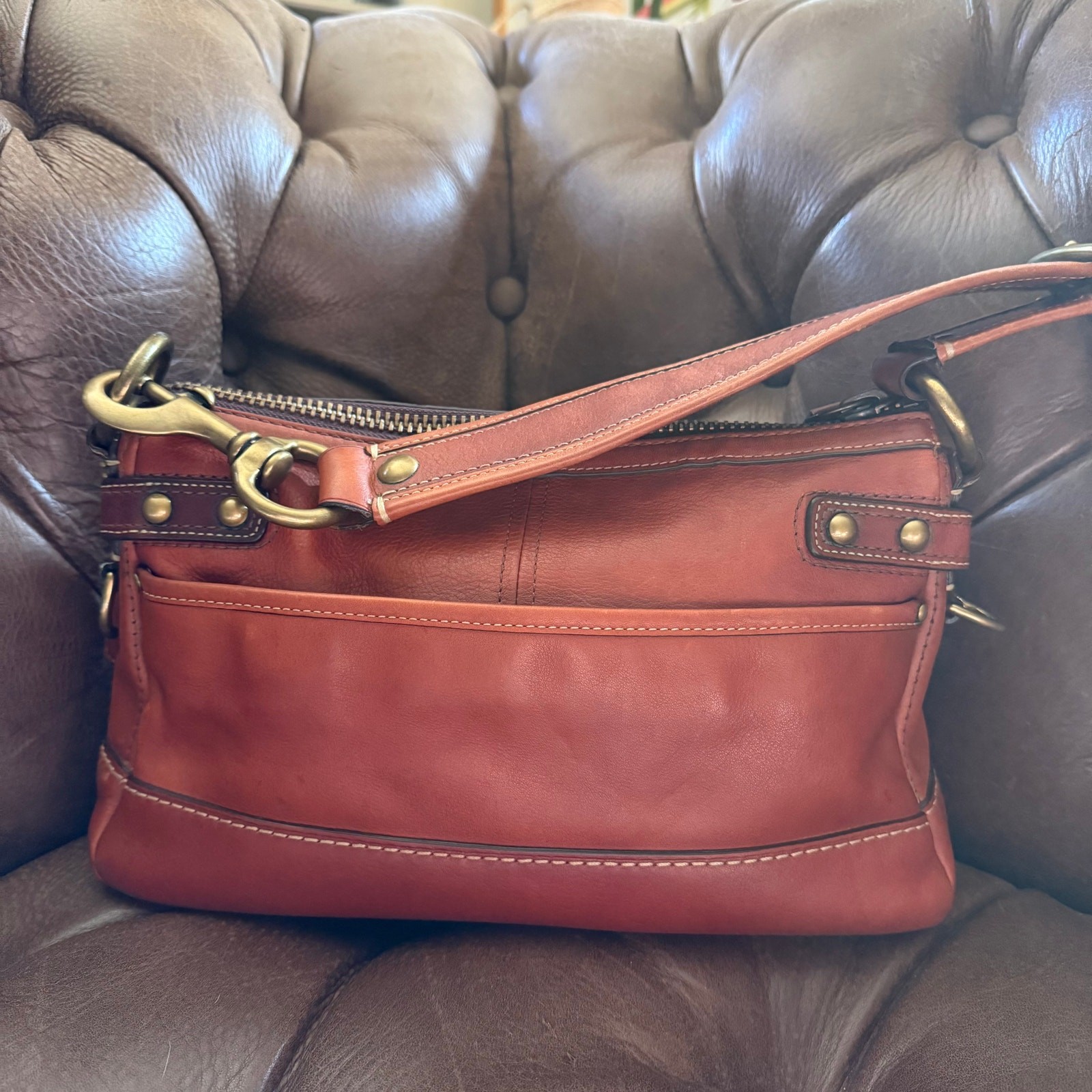 Coach 65th Anniversary Legacy Leigh Shoulder Bag Cognac Leather 11127