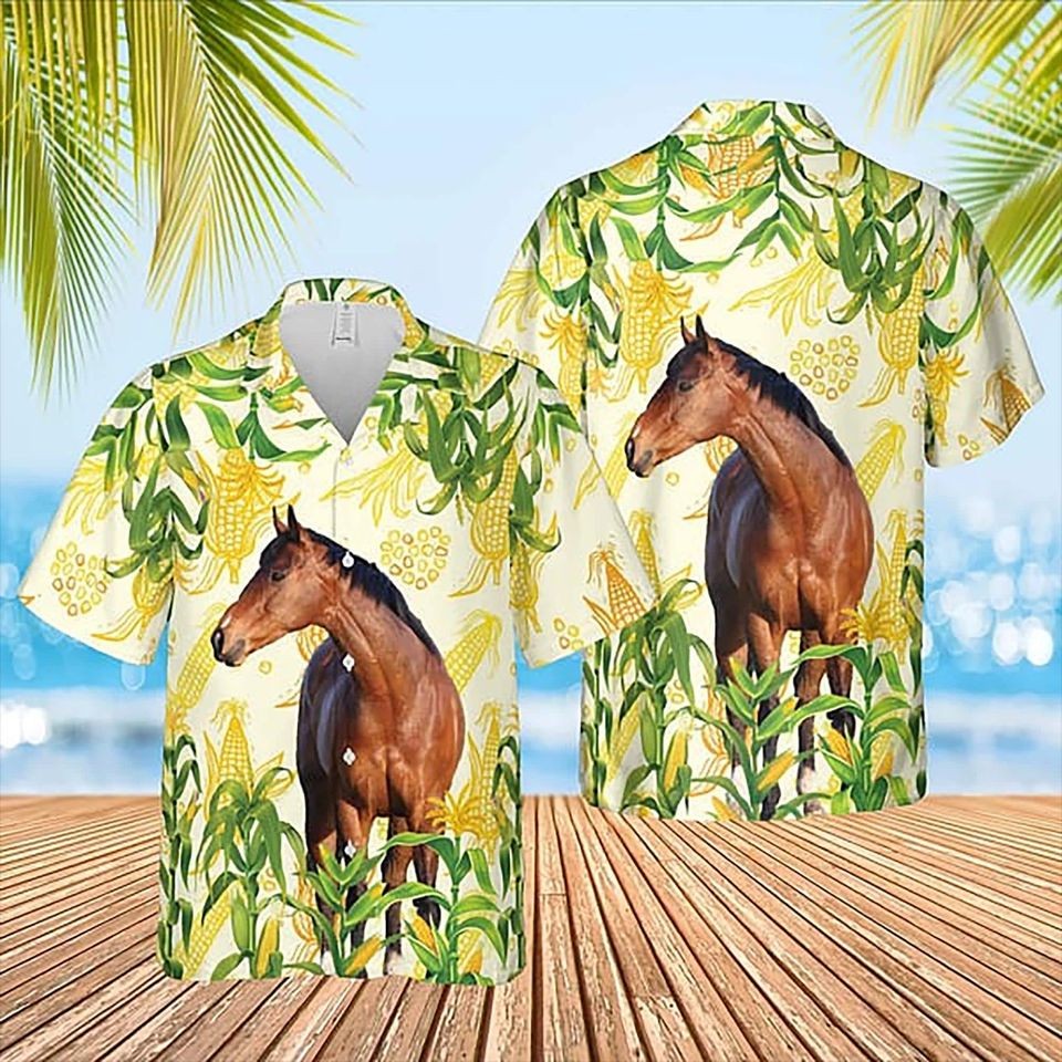 Customized Horse & Corn Farm 3D Hawaiian Shirt, Farm Love Gift Fullsize S-5XL