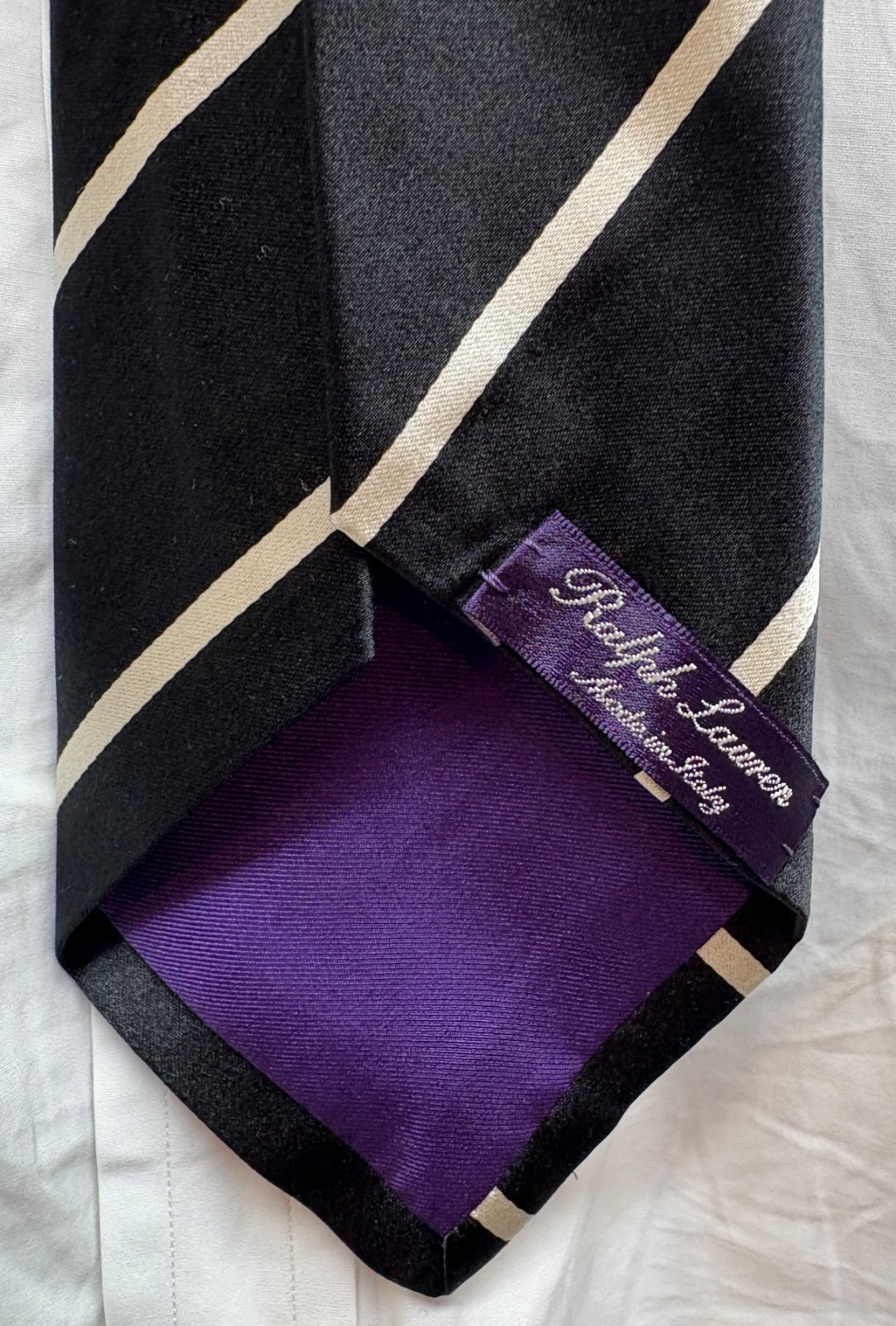 Ralph Lauren Purple Label Black & White Striped Woven Silk Tie – Italy – $235.00